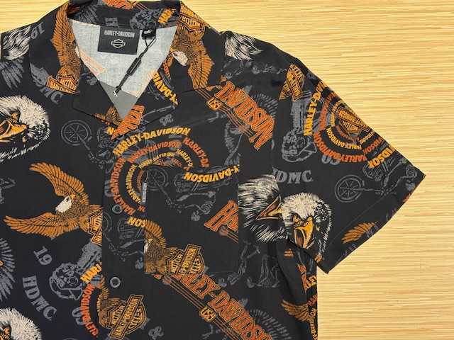 harley davidson ハーレーダビッドソン　総柄　レーヨンアロハシャツ harley davidson ハーレーダビッドソン 総柄 レーヨンアロハ