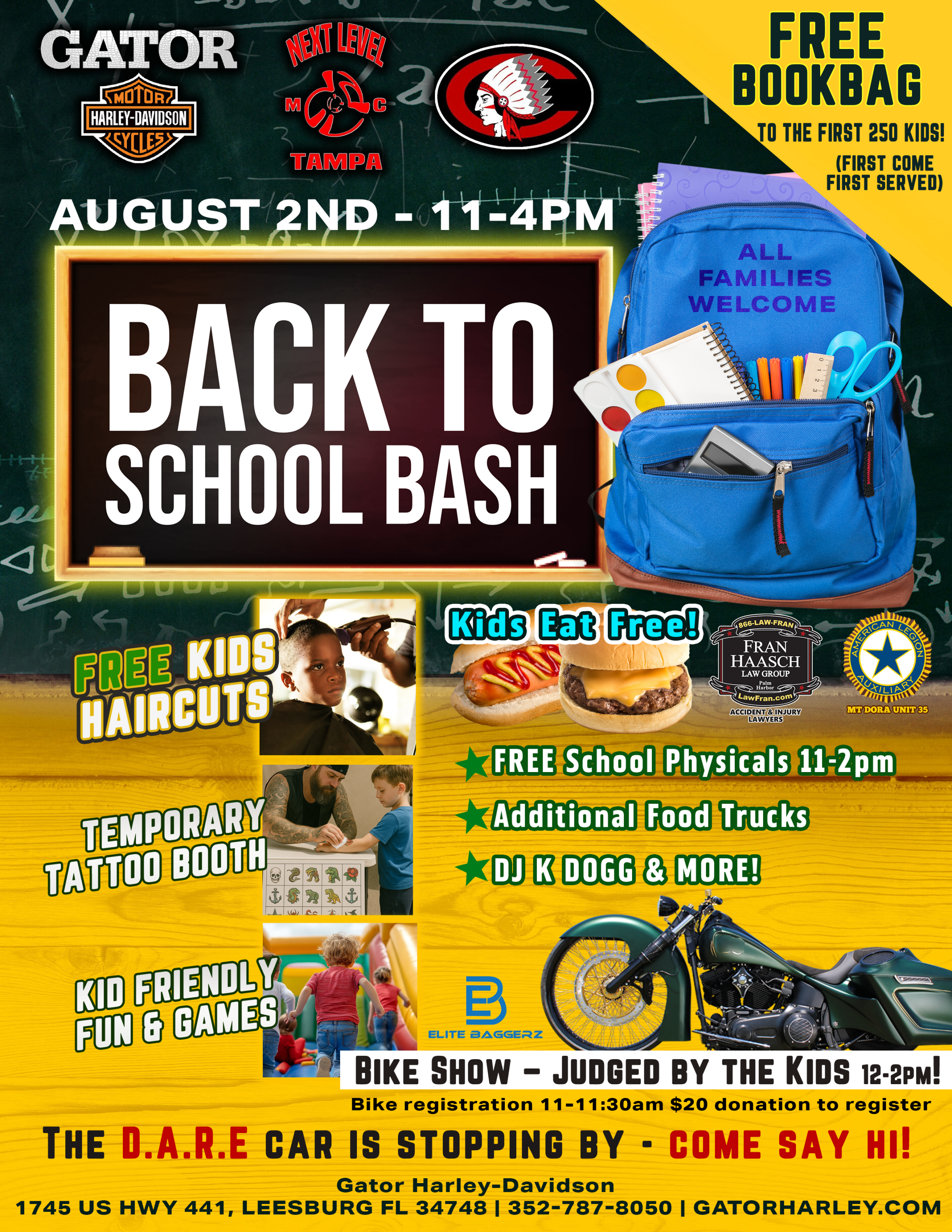 Back to School Bash | Free bookbag to the first 250 kids | Gator