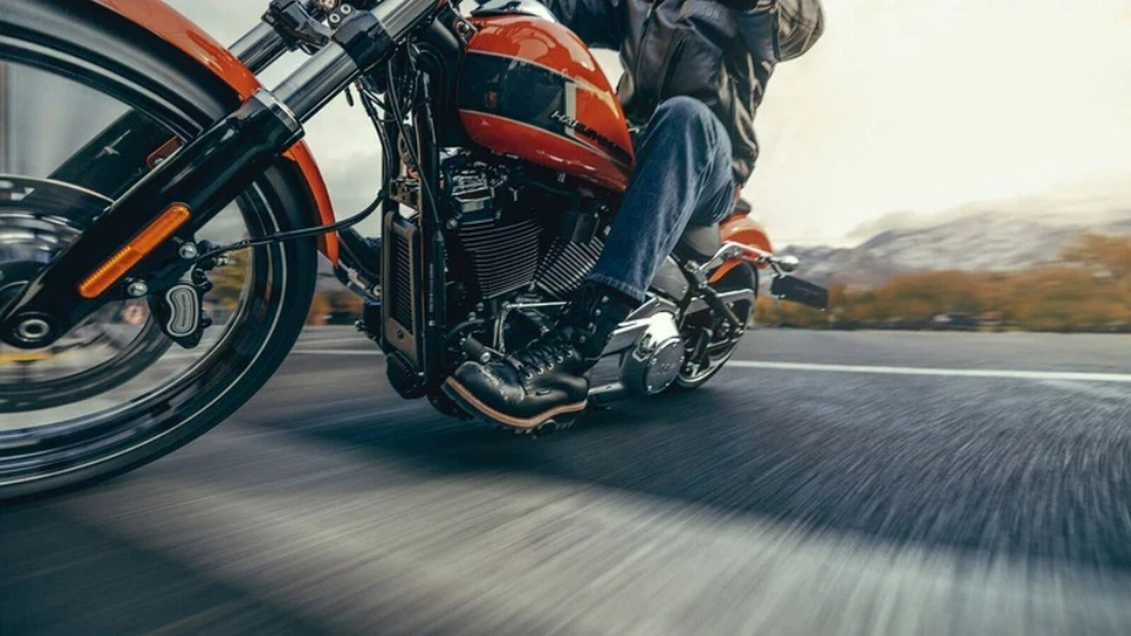 Close-up of new Harley-Davidson motorcycle in motion