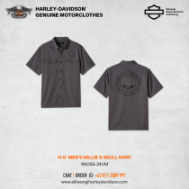 Harley-Davidson® Men's Willie G Skull Short Sleeve Woven Shirt - Gray