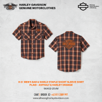 Men's Bar & Shield Staple Short Sleeve Shirt - Plaid - Asphalt & Harley Orange