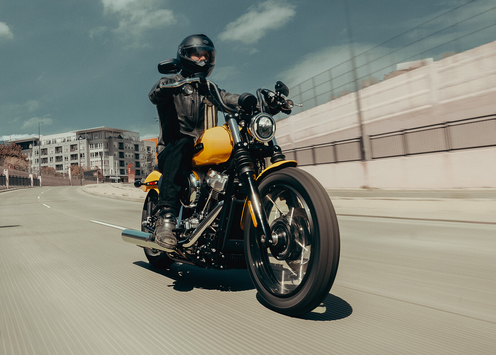2025 Harley-Davidson Street Bob cruising down the road.