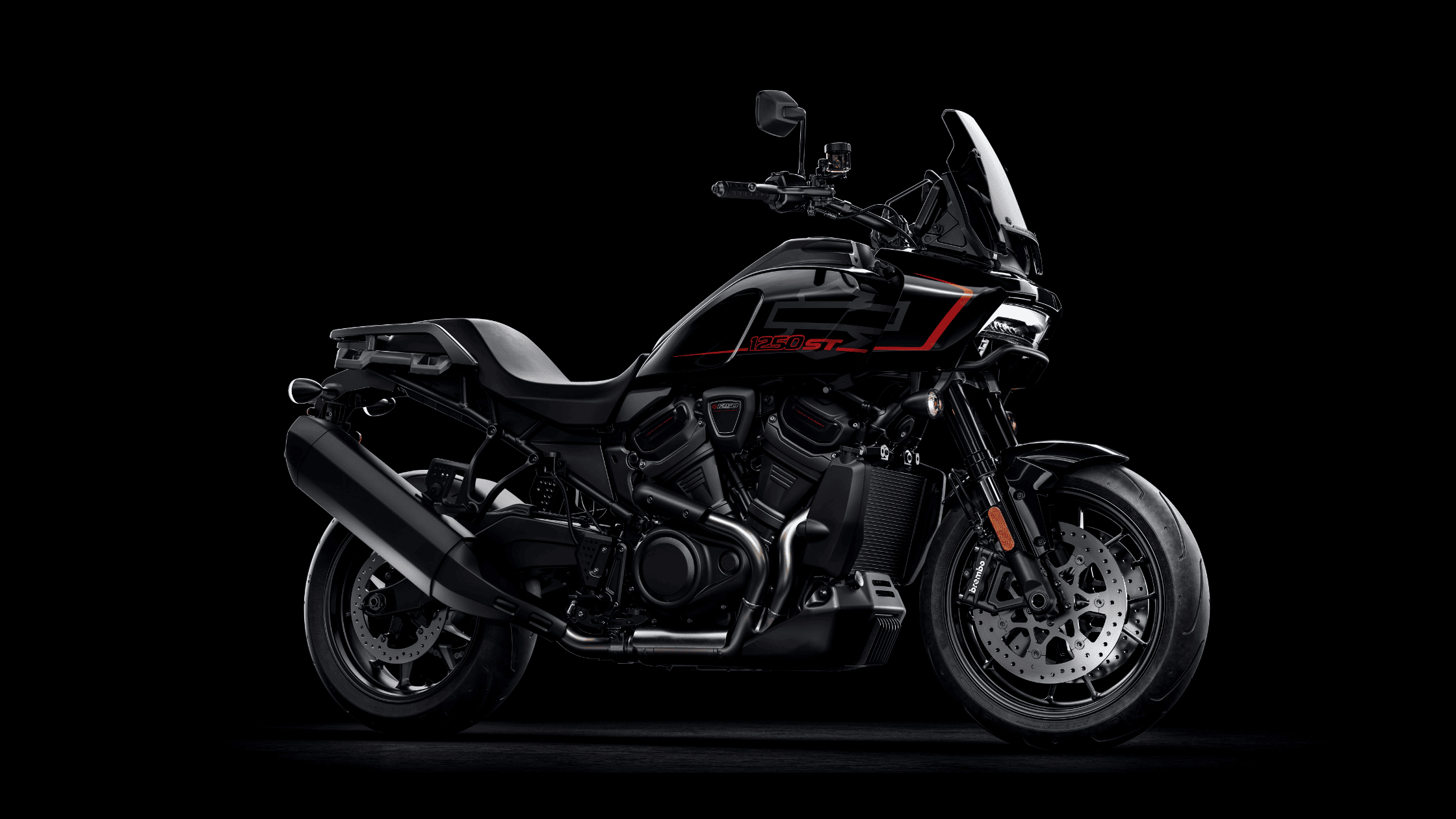 2025 Harley-Davidson Pan America 1250 ST in black with red accents and high-performance adventure features