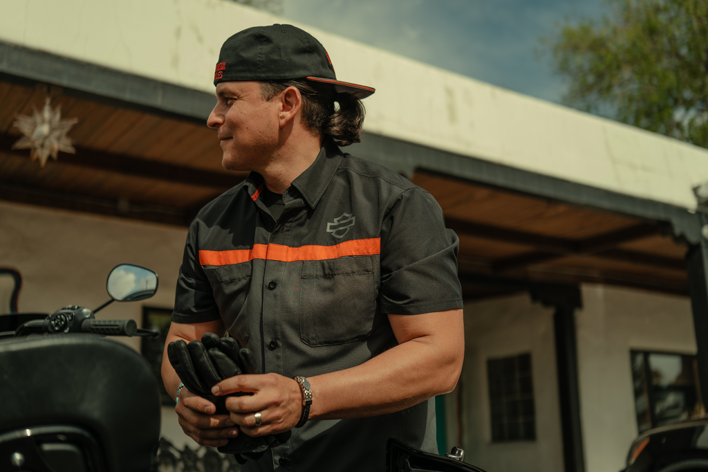 Harley-Davidson rider wearing H-DTech performance fabric shirt