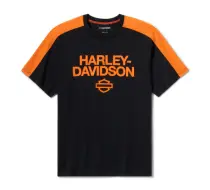 メンズ・H-D®テッククールマックス・Tシャツ・カラーブロック・ハーレーオレンジXハーレーブラック