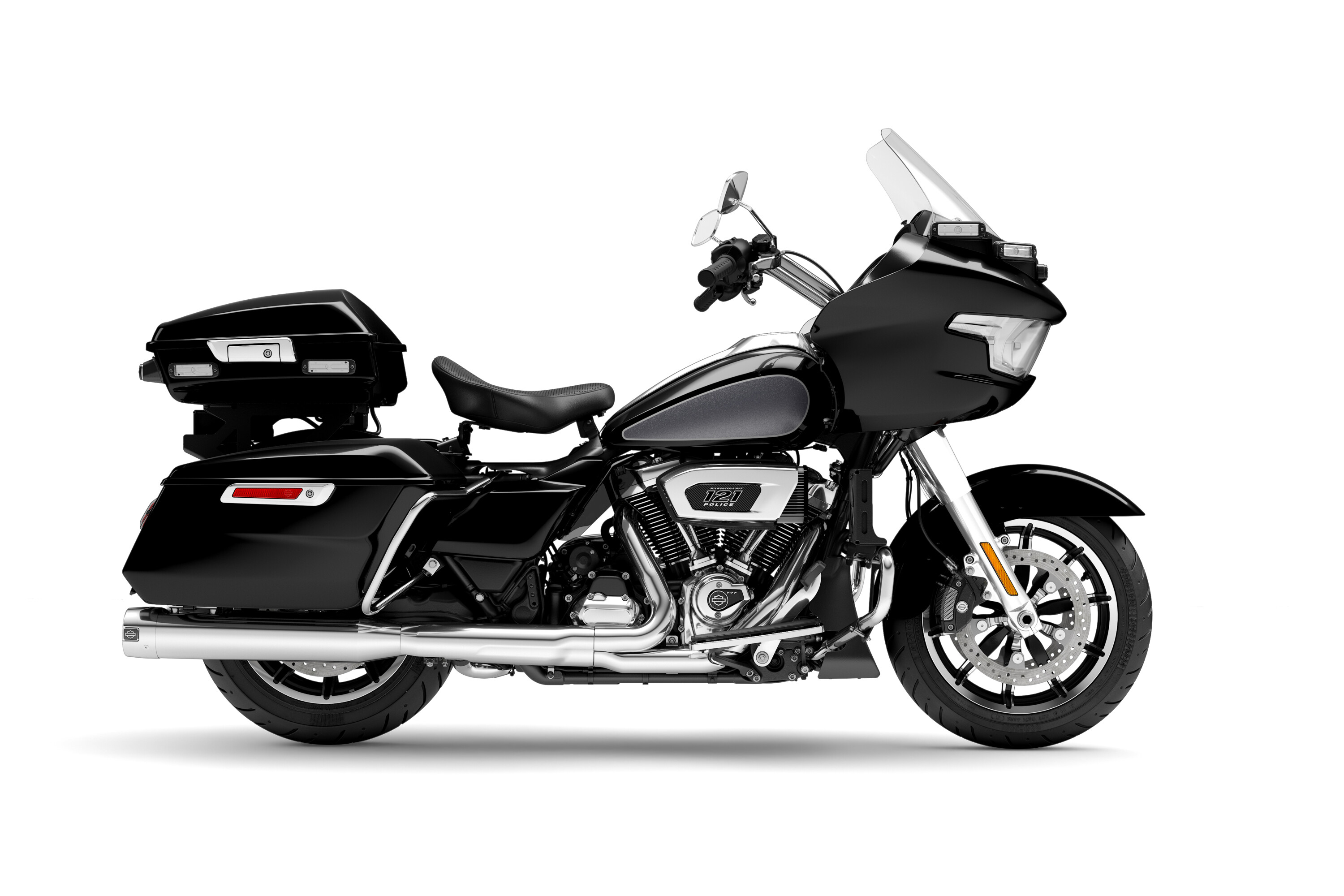 H-D Police Road Glide in vivid black with gray tank accents