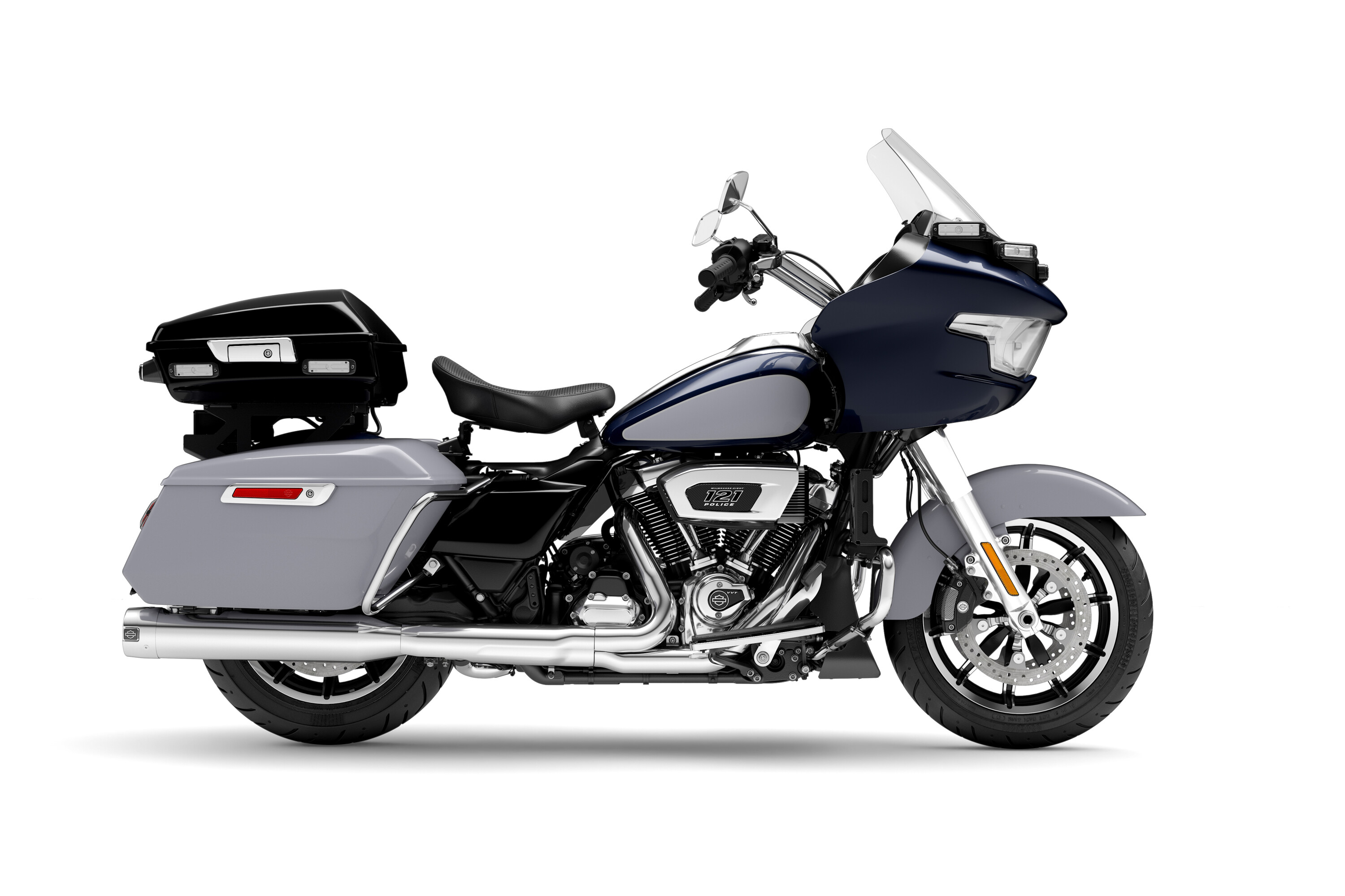 H-D Police Road Glide in dark peace, officer blue and light gray