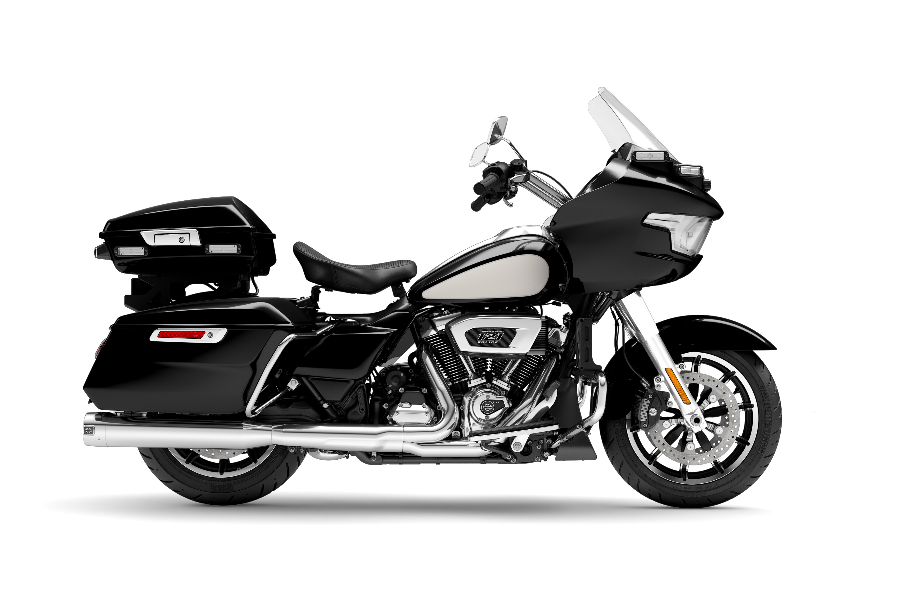 H-D Police Road Glide in vivid black and birch white two-tone