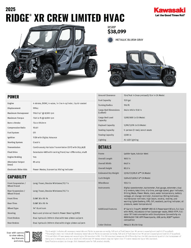 2025 Kawasaki RIDGE XR Crew Limited HVAC Metallic Bluish Gray - Photo 5