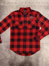 SHIRT-WOVEN,BLACK/RED PLAID
