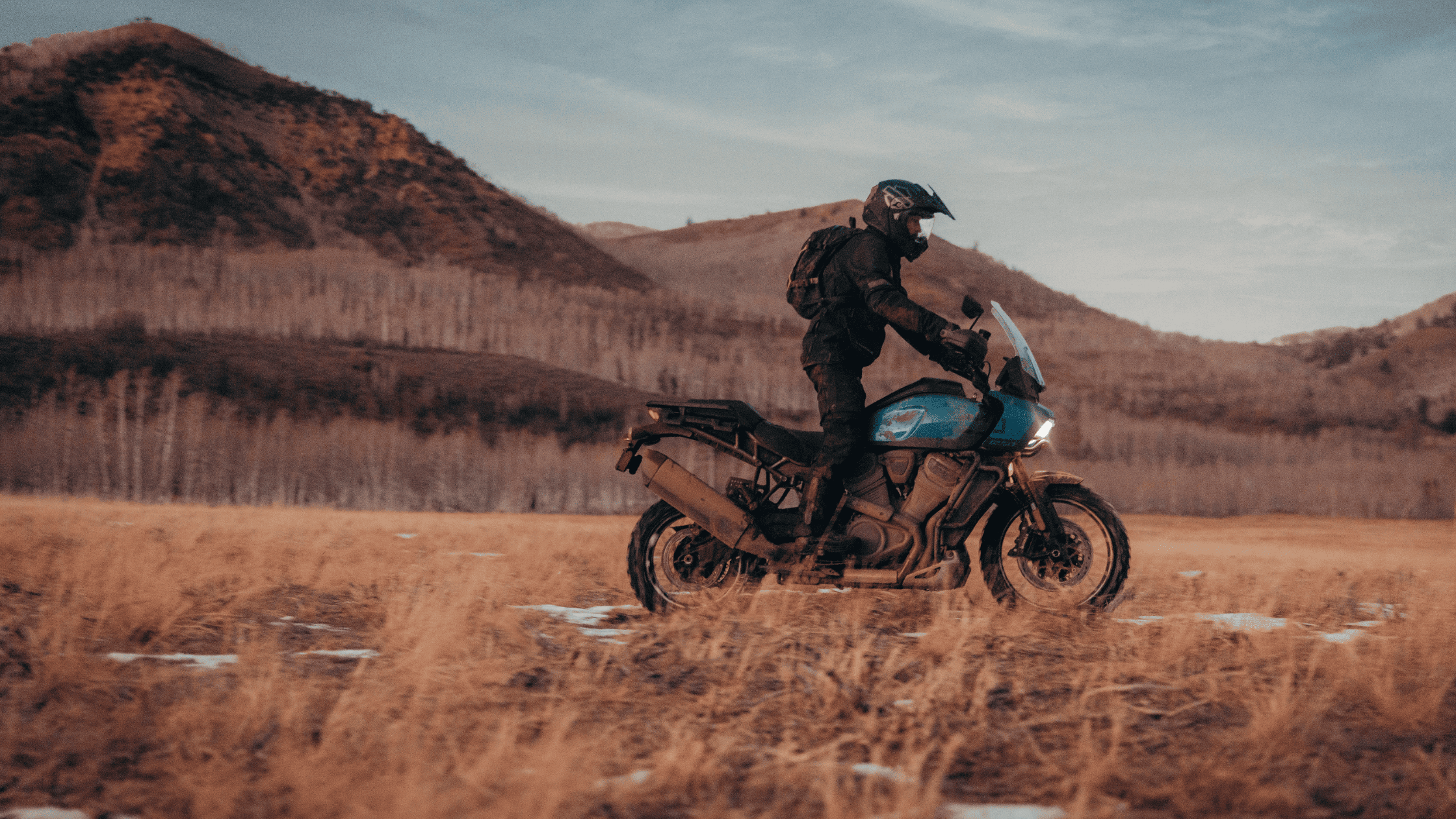 Rider standing on 2025 Harley-Davidson Pan America 1250 Special in rugged off-road terrain.