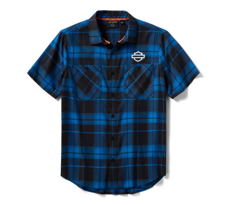 Men's H-D® TECH Coolmax® Plaid Shirt - Plaid - Nebulas Blue & Harley Black