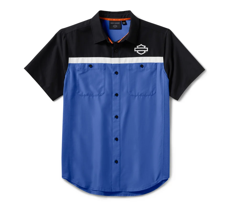 Men's H-D® TECH Vented Shirt - Colorblock - Nebulas Blue & Harley Black