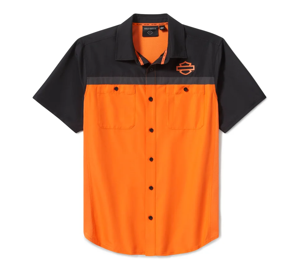 Men's H-D® TECH Vented Shirt - Colorblock - Harley Orange & Harley Black
