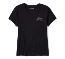 Women's Rose & Thorn Bling V Neck Tee - Harley Black