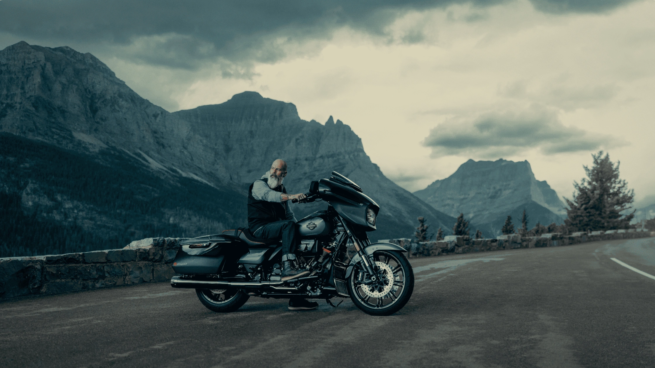 2025 Harley-Davidson CVO Street Glide near Sunrise, FL riding through the mountains, built for long-distance touring and power.