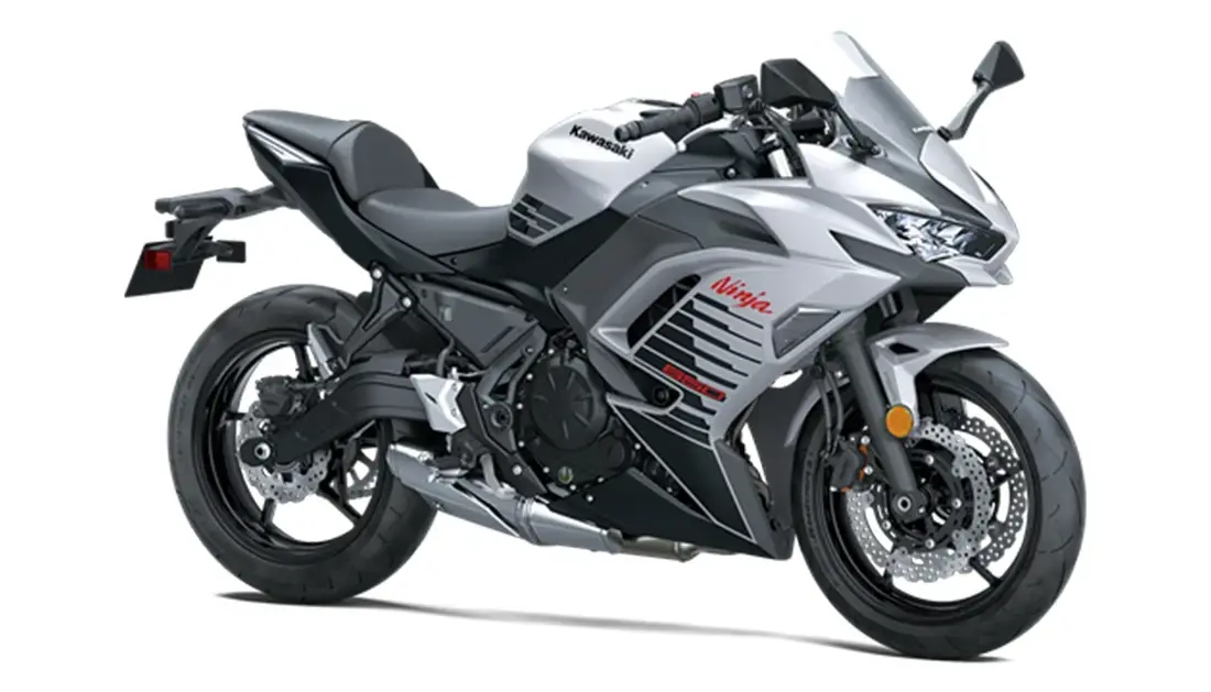 2026 Kawasaki Ninja 650 Metallic Matte Whitish Silver / Metallic Flat Spark Black