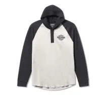 メンズ・HDMC ラグラン  フード付き - カラーブロックヘンリーネック長袖Tシャツ - クラウド ダンサー & アスファルト