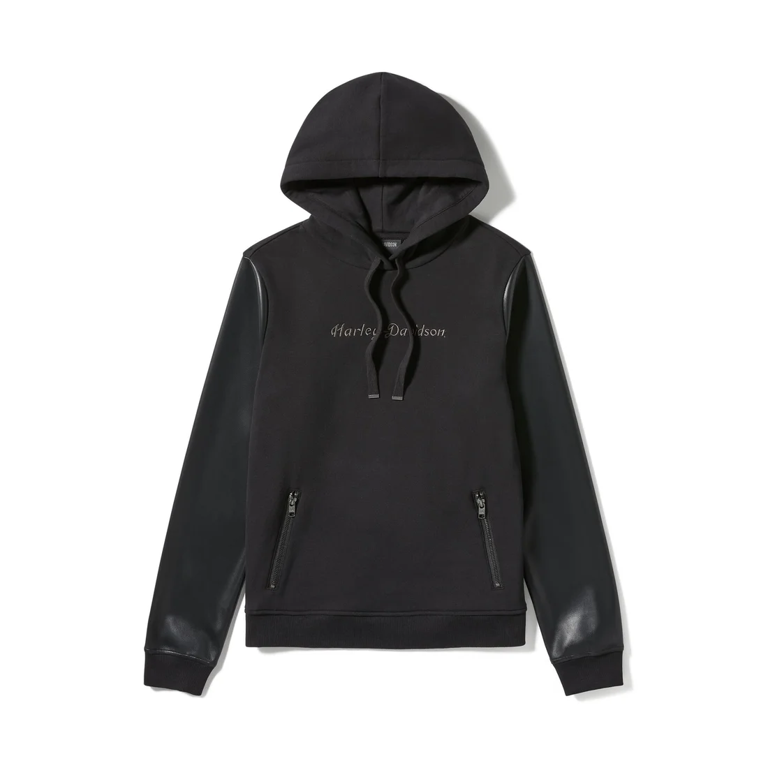 【Women’ｓ】フェイクレザースリーブプルオーバーパーカー （ハーレーブラック）