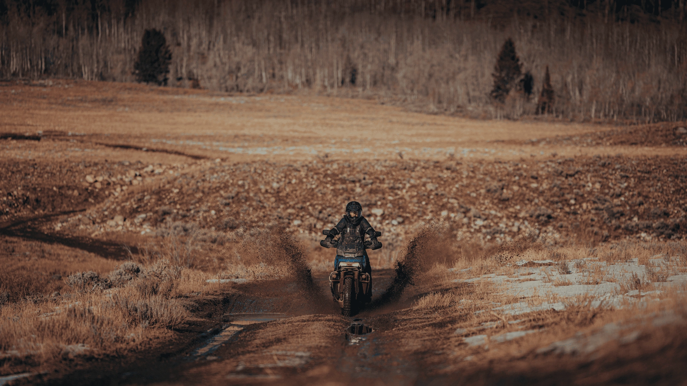 2025 Pan America® 1250 Special splashing through muddy terrain on an off-road adventure trail.