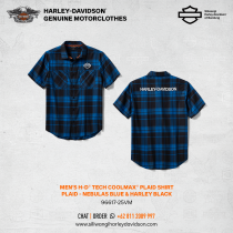 Men's H-D® TECH Coolmax® Plaid Shirt - Plaid - Nebulas Blue & Harley Black