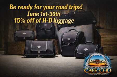 15% off H-D luggage June 1st to June 30th
