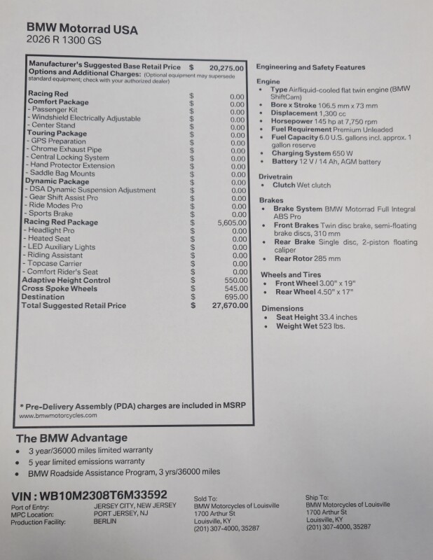 2026 BMW Motorrad R 1300 GS | $2,000 Cash Rebate, photo 2