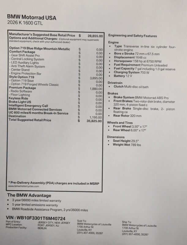 2026 BMW K1600 GTL | $1,500 Cash Rebate, photo 2
