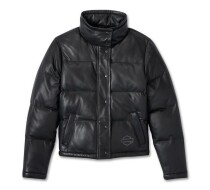レディース ブラックアウト レザーパファージャケット