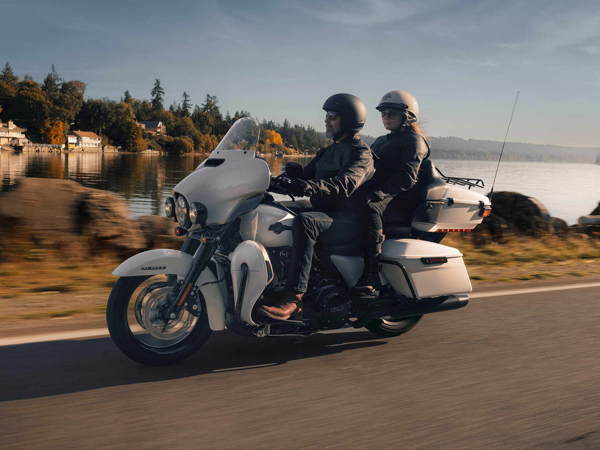 New Harley-Davidson motorcycle cruising on highway