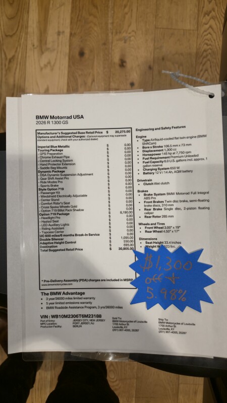 2026 BMW R 1300 GS | $2,000 Cash Rebate, photo 2