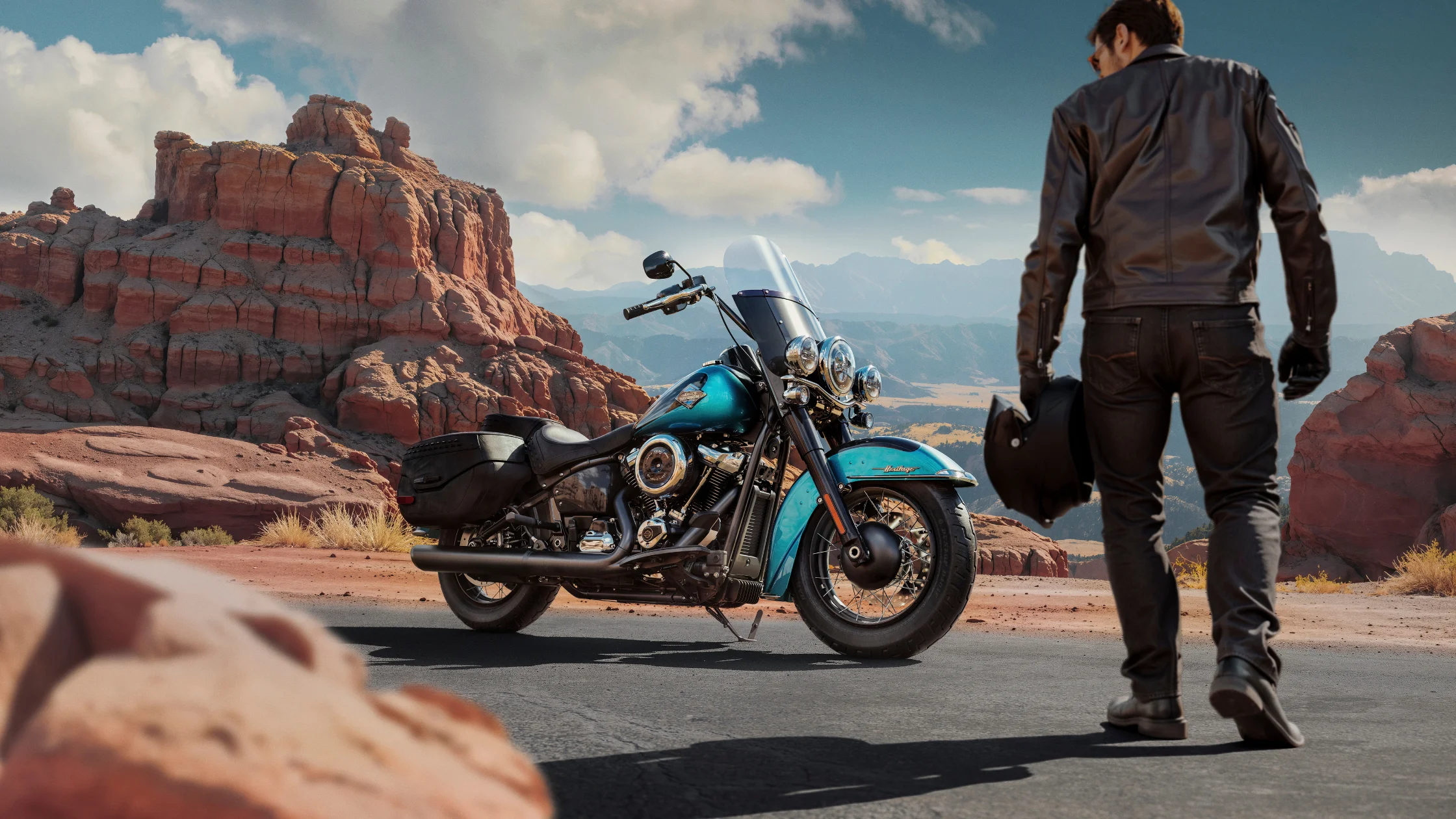 2026 Harley-Davidson® Heritage Classic cruiser motorcycle parked at desert canyon overlook