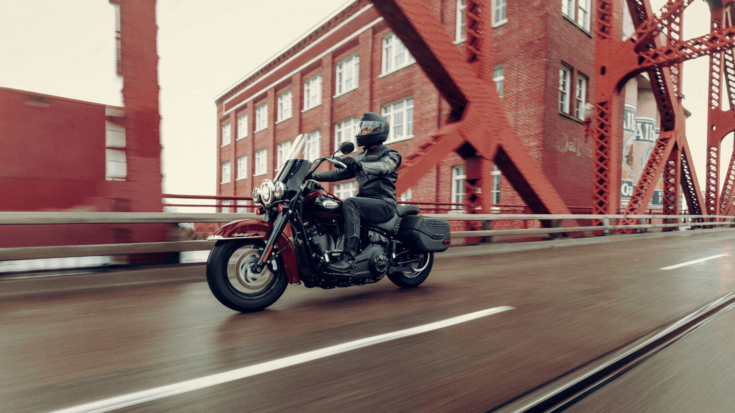 Used Harley-Davidson motorcycle in motion