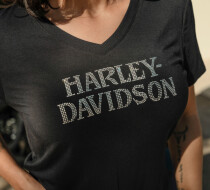 Women's Willie G Skull Bling V-neck - Harley Black