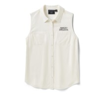 Women's Willie G Skull Bling Sleeveless Woven - Cloud Dancer