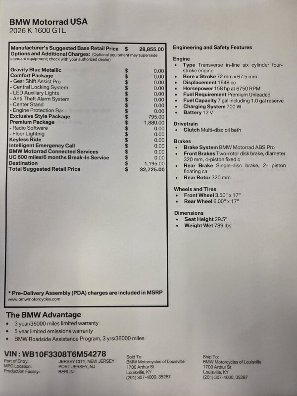 2026 BMW Motorrad K1600 GTL | $1,500 Cash Rebate, photo 2