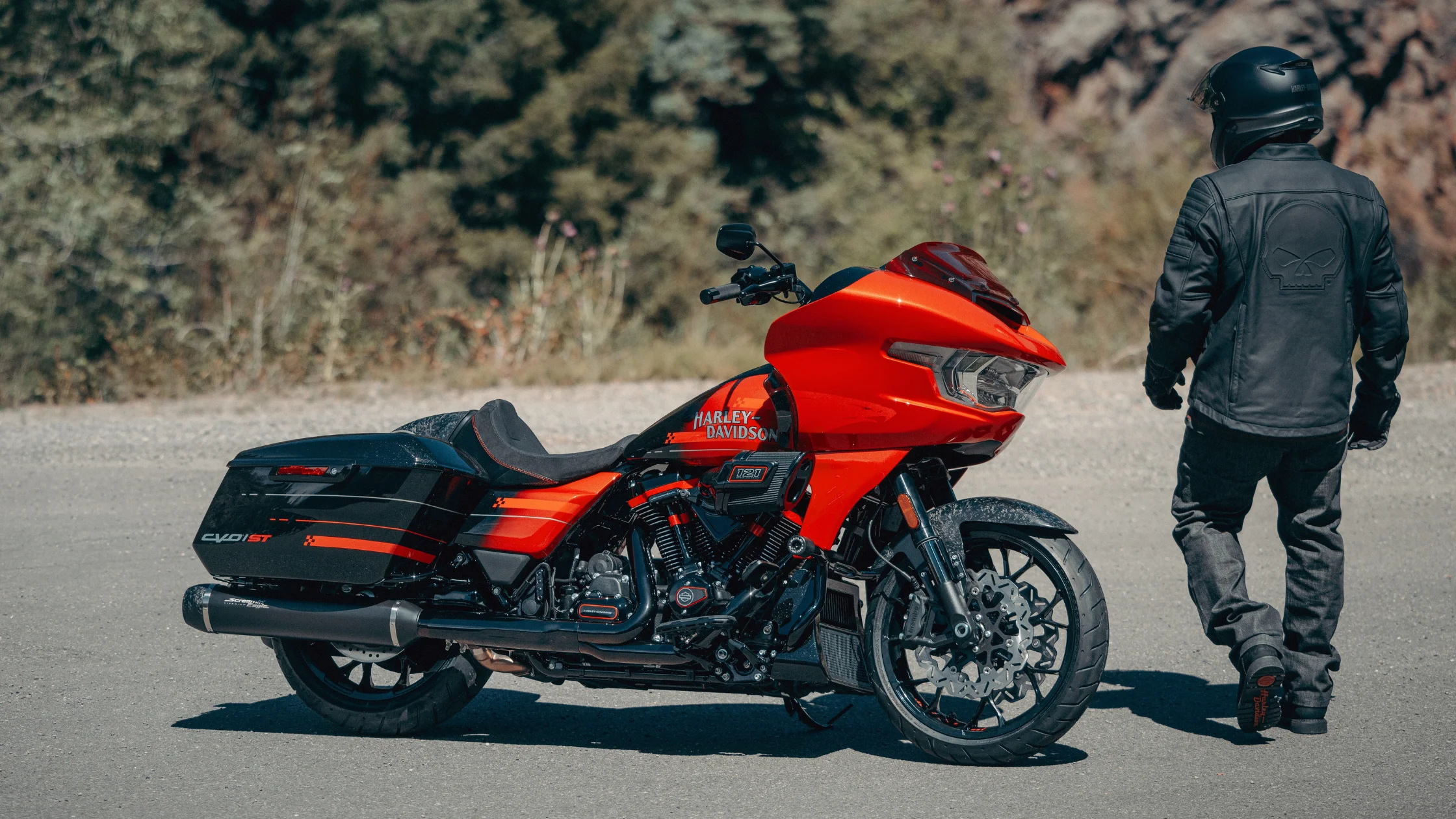 2026 Harley-Davidson® CVO™ Road Glide® ST with rider on pavement.