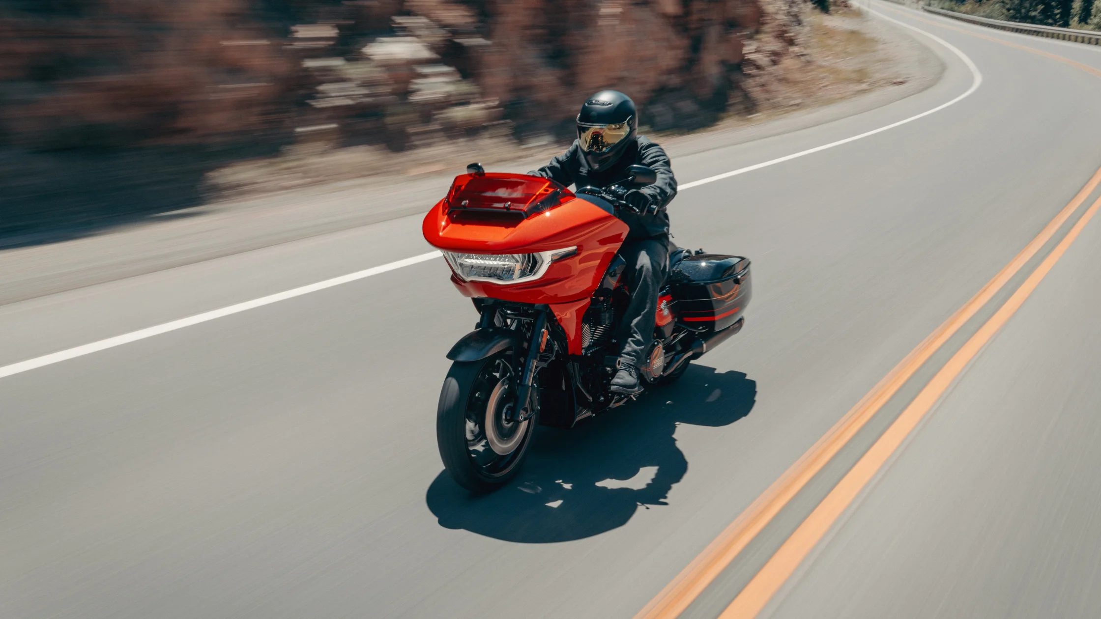 2026 Harley-Davidson® CVO™ Road Glide® ST riding on open road.