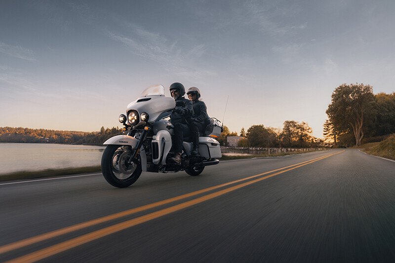 Pre-owned Harley-Davidson motorcycle cruising down the highway