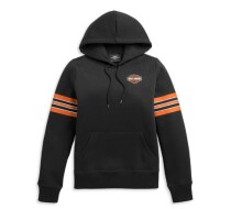 レディース スリーブストライプロゴプルオーバーパーカー