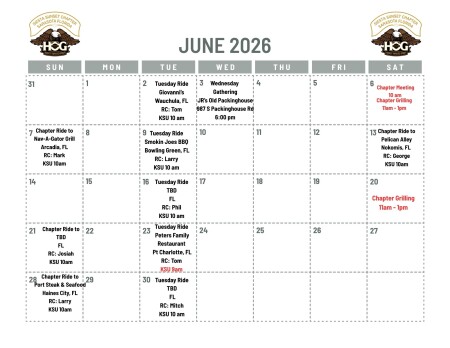Siesta Sunset Chapter Calendar