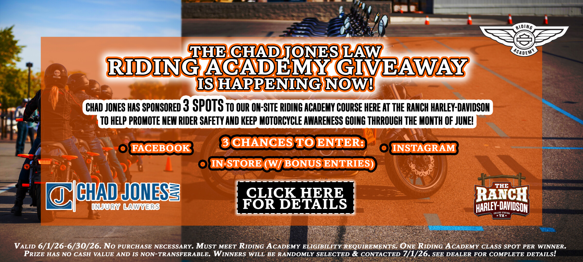 Chad Jones Law Motorcycle Safety RIding Academy Course Giveaway June 2026