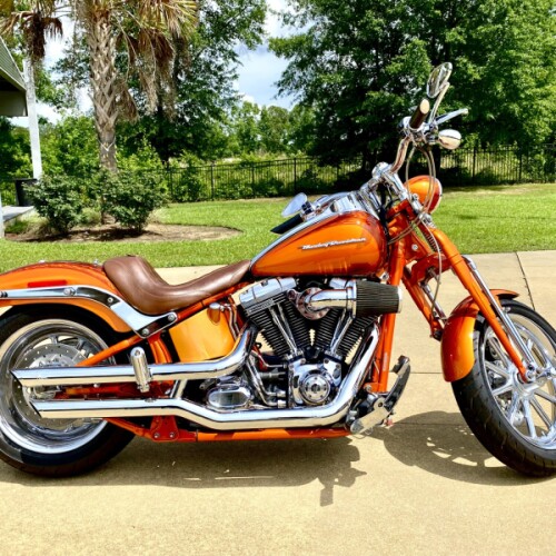 2008 Harley-Davidson Screamin’ Eagle Softail Springer Inferno Orange with Fireburst Flames thumb 2