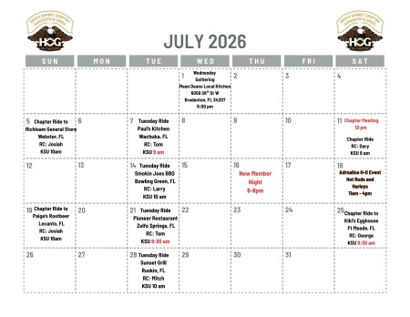 July Chapter Calendar
