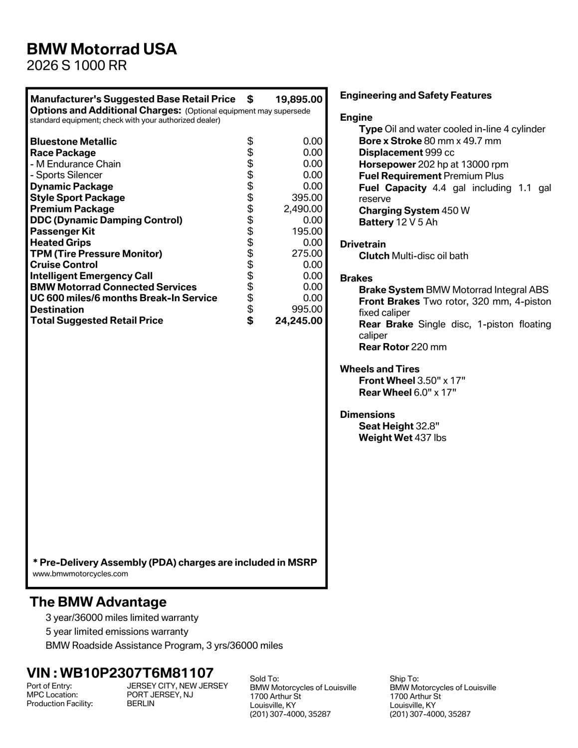 2026 BMW Motorrad S 1000 RR | $1,000 Cash Rebate, photo 2