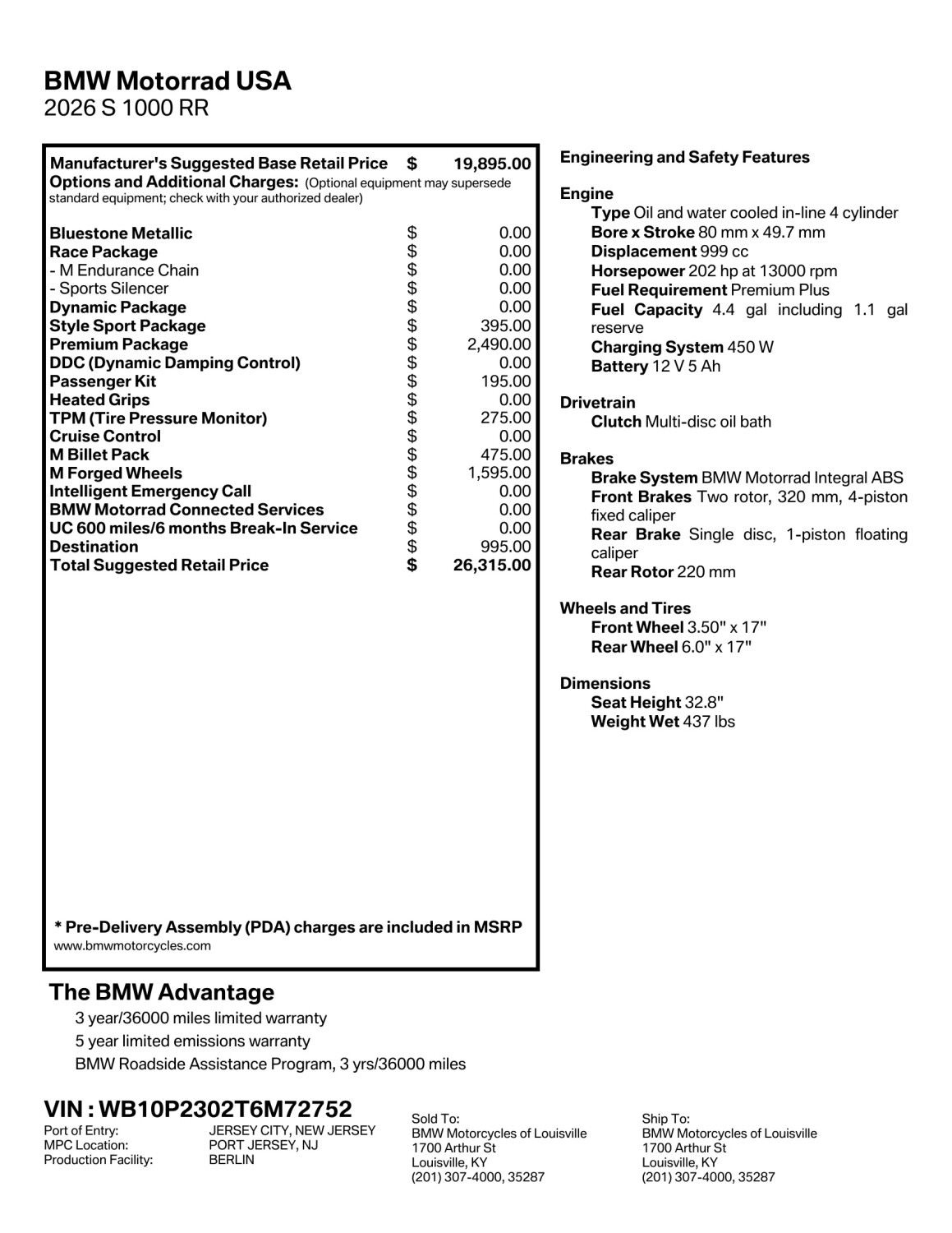 2026 BMW Motorrad S 1000 RR | $1,000 Cash Rebate, photo 2
