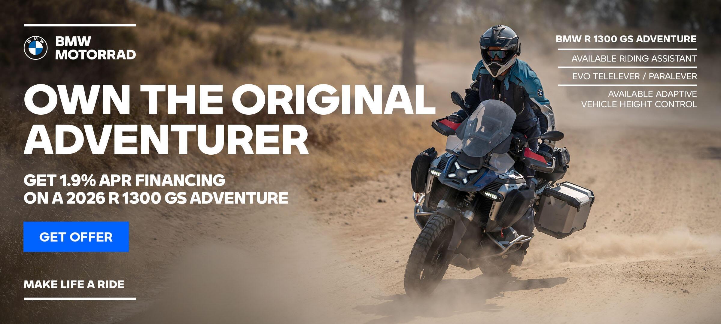 Get 1.9% APR financing on the 2026 R 1300 GS