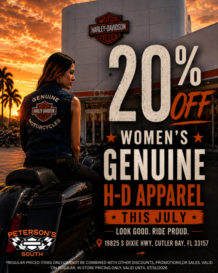 July: 20% OFF regular-priced Women's Genuine Harley Davidson Apparel