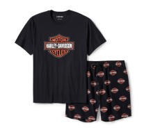 Men's Bar & Shield Print Pajama Shorts Set