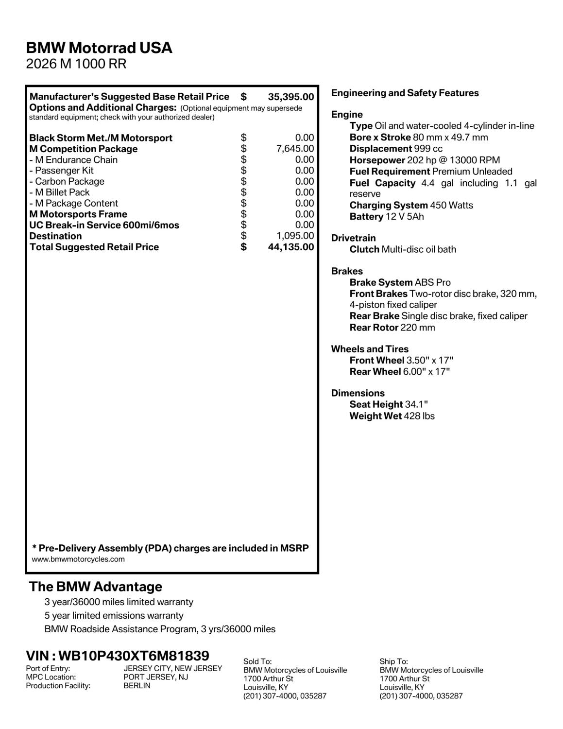 2026 BMW Motorrad M 1000 RR | $1,000 Cash Rebate, photo 2